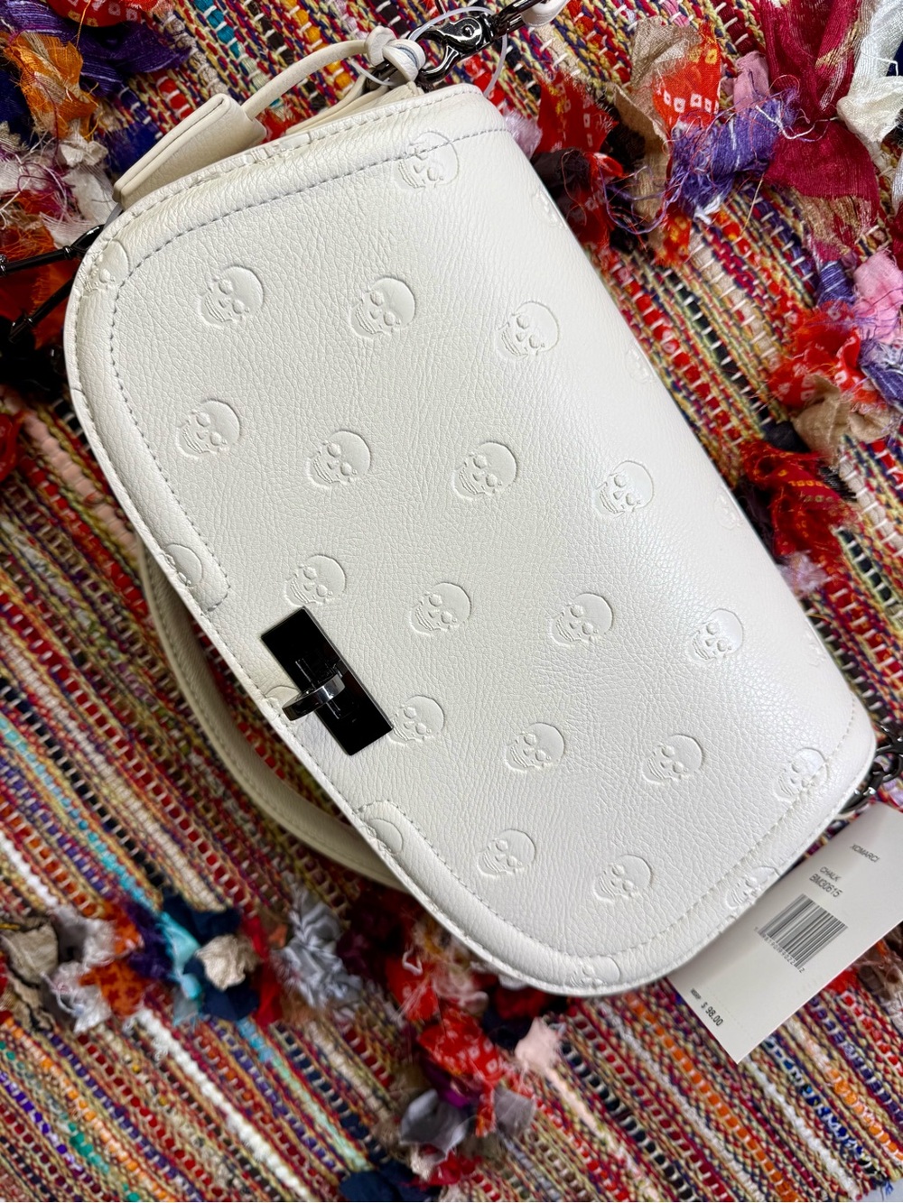 Betsey Johnson White Embossed Skull Shoulder Bag NWT